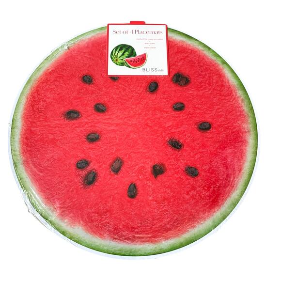 New Thick Round Summer WATERMELON Slice Placemats W/ Cork Backing 15in Set of 4 - Picture 9 of 9